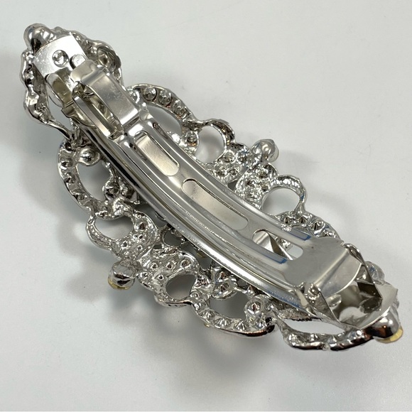 Stunning Silver Tone White Glass Crystal Rhinestone Bridal Formal Hair Clip - Picture 2 of 6